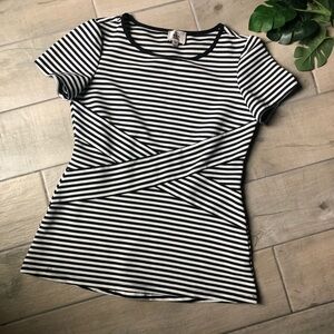 Eci striped criss cross short sleeve top. Size M